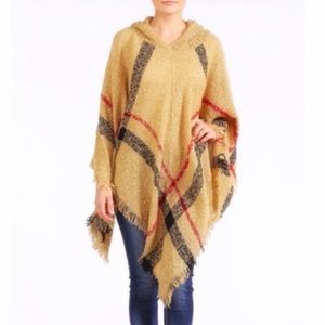 Plaid hooded poncho